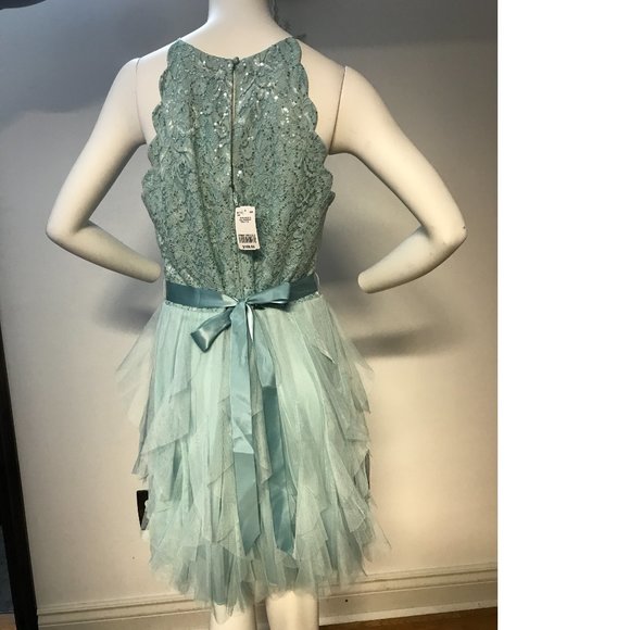 Le Chateau lace sequin tulle mesh sparkly dress mint green seafoam blue prom NWT - Picture 1 of 7